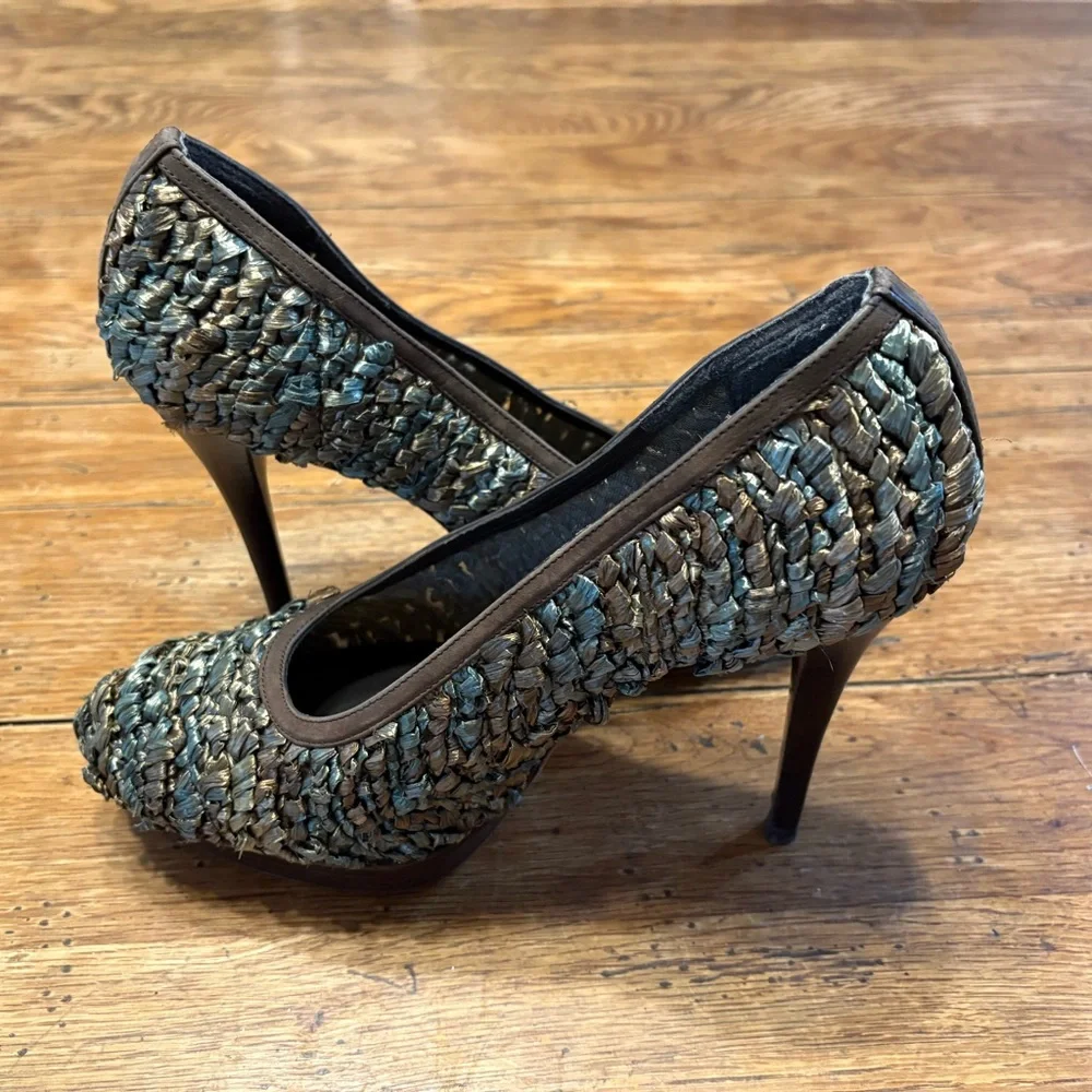 Stuart Weitzman Fairycore Natural Raffia Swoon Platform Heel Size 9.5